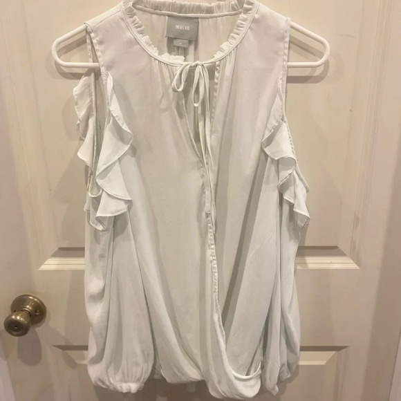 Anthropologie Maeve Liesel Mint Wrap Ruffle Cold Shoulder Blouse Medium - Picture 3 of 9